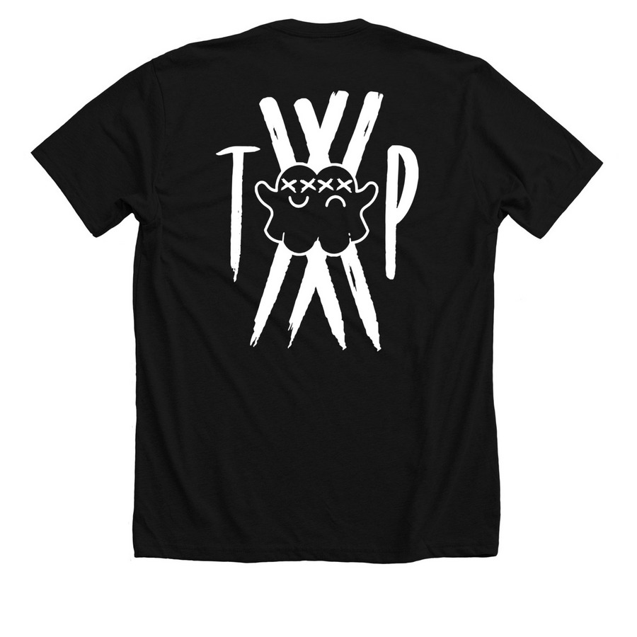 White Ghost Gang on black, a Solid Black Blend Premium Unisex Tee (back-view)