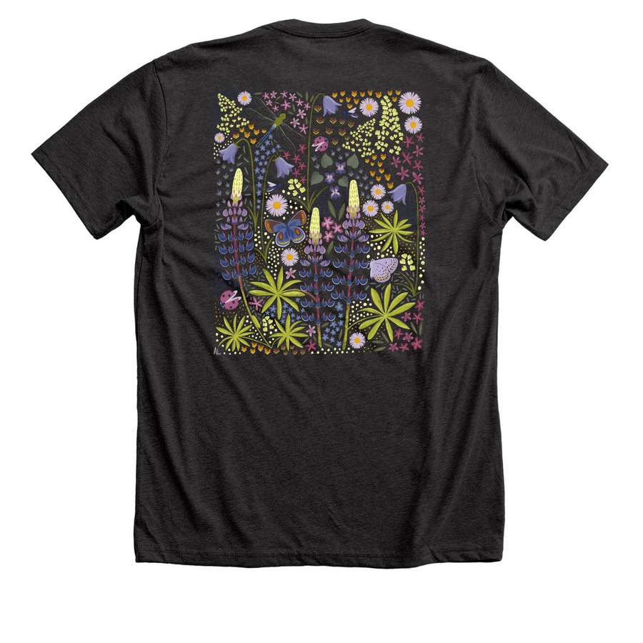 Lupine, a Dark Grey Heather Premium Unisex Tee (back-view)