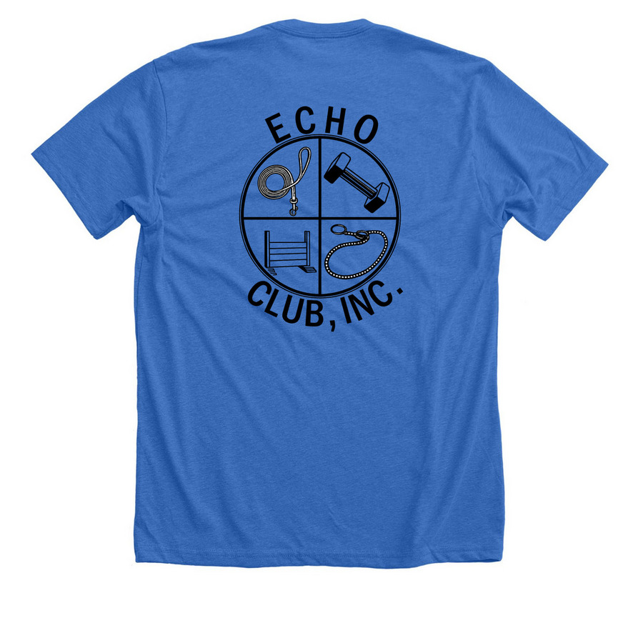 Echo Club, a Heather True Royal Premium Unisex Tee (back-view)