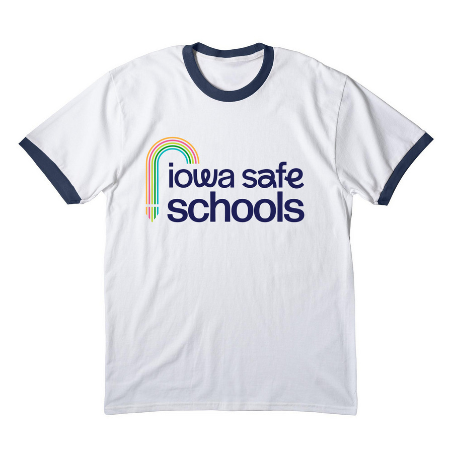 Ringer Tee Shirt - Navy Rainbow Logo, a White/ Navy Cotton Ringer Tee