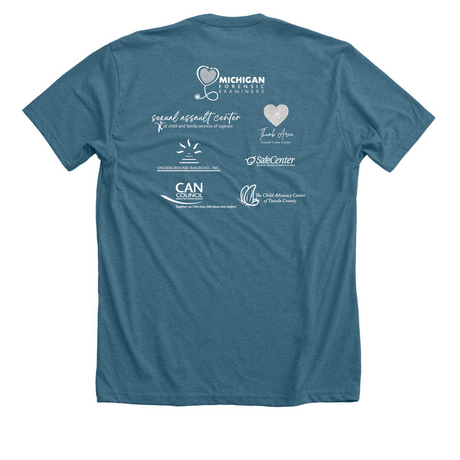 Sexual Assault Awareness Month, a Heather Deep Teal Premium Unisex Tee (back-view)
