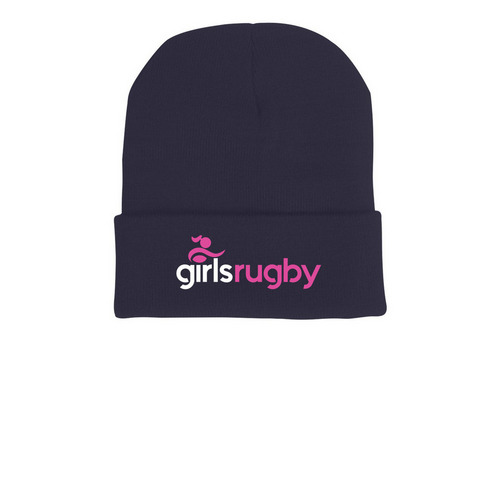 Girls Rugby Winter Beanies, a Navy Printed Cuffed Beanie