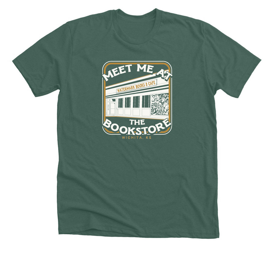 Meet Me at the Bookstore, a Heather Forest Premium Unisex Tee