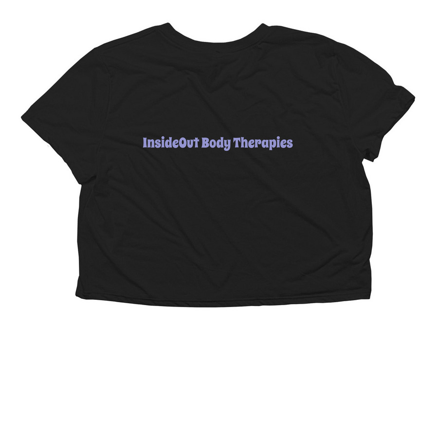 Pilates is my Happy Hour, a Black Women?s Flowy Cropped Tee (back-view)