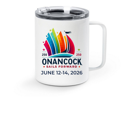 Town of Onancock Sail 250 Travel Mug, a White Stainless Steel Travel Mug
