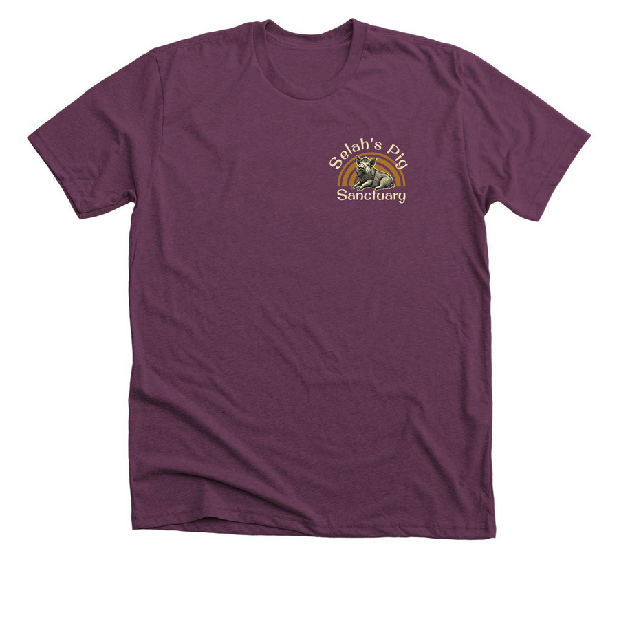 Support Selah's Pig Sanctuary, a Heather Maroon Premium Unisex Tee