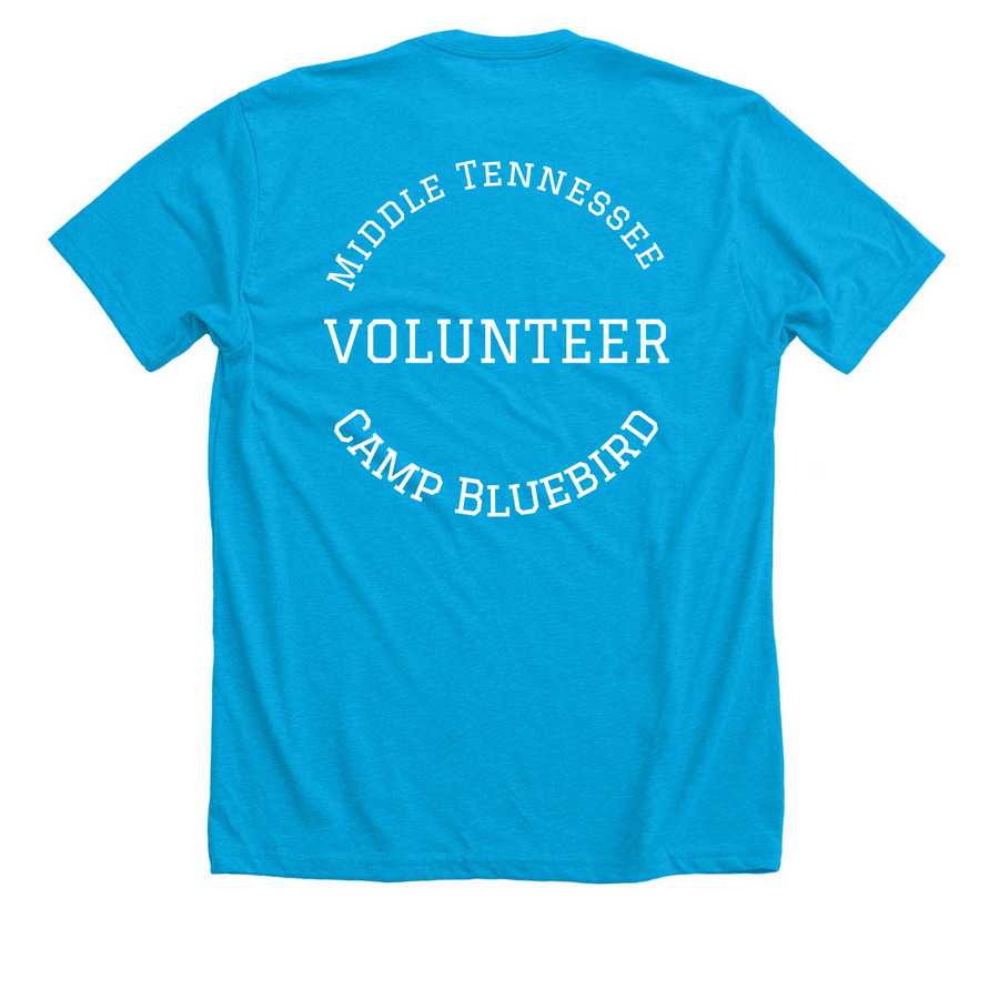 2026 Camp Volunteer Shirt, a Neon Blue Premium Unisex Tee (back-view)