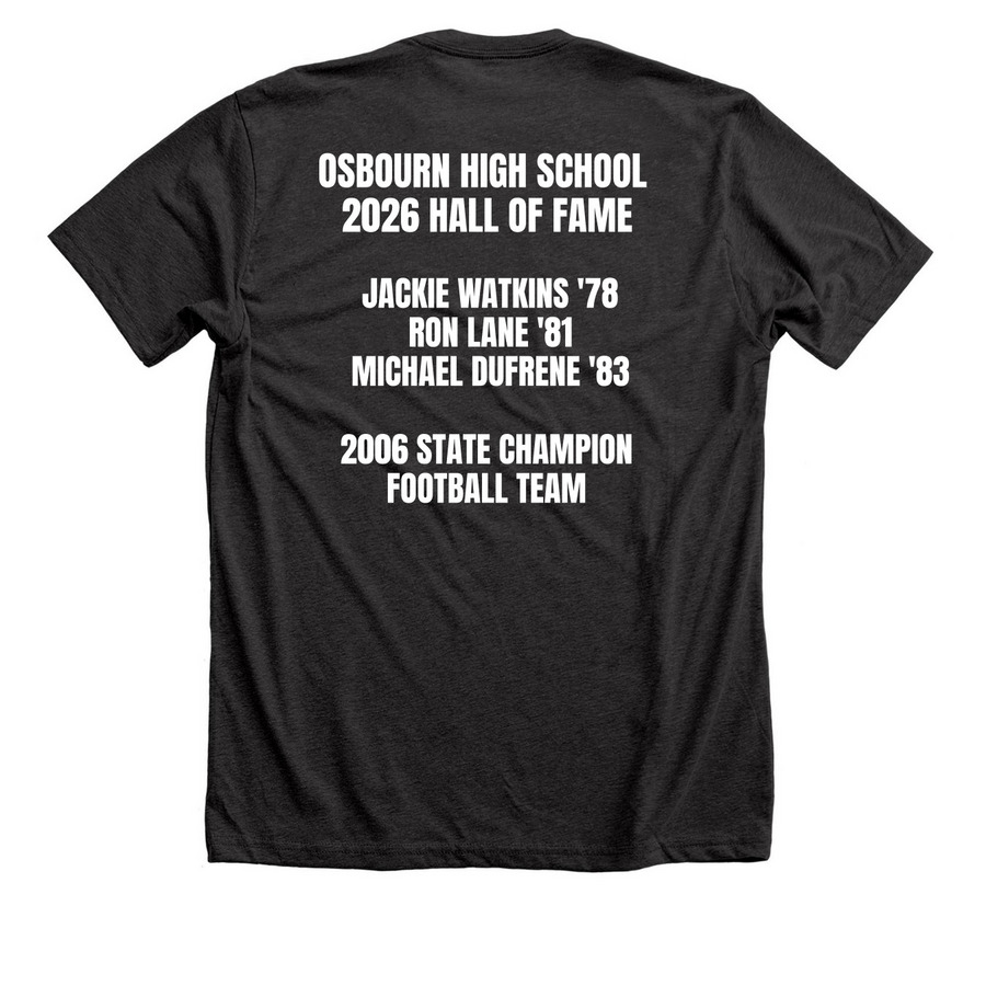 2026 Osbourn Hall of Fame, a Dark Grey Heather Premium Unisex Tee (back-view)