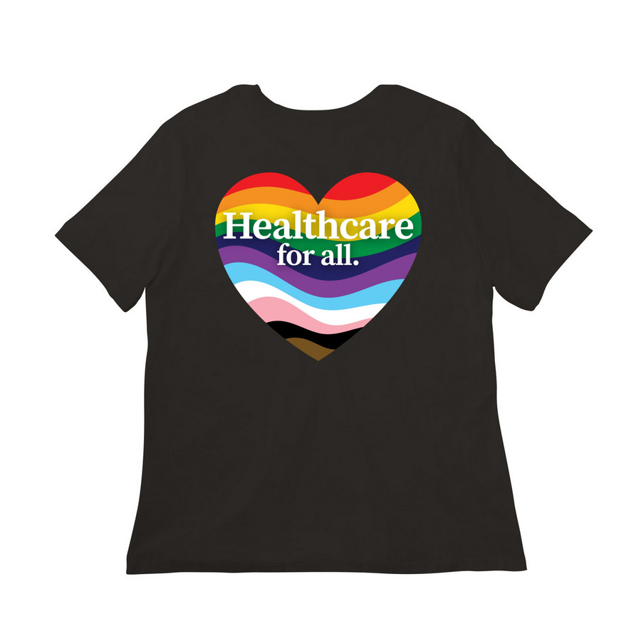 Feminine cut healthcare for all, a Black Women?s Relaxed Cotton Tee (back-view)