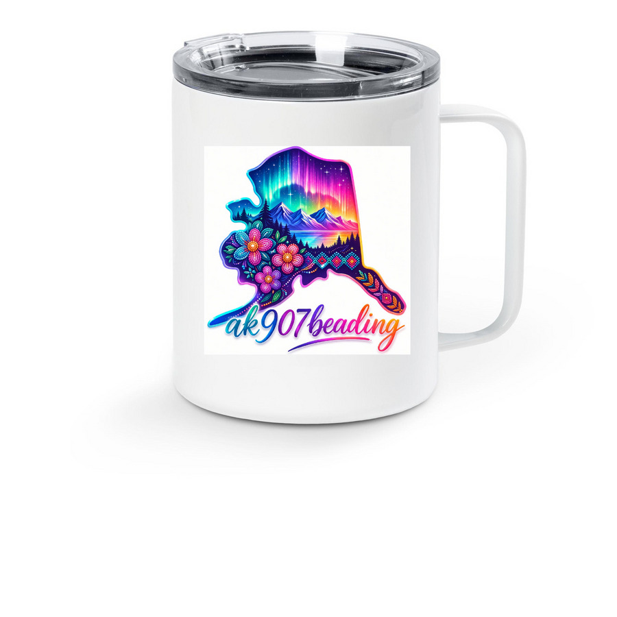 Ak907beading&nbsp;, a White Stainless Steel Travel Mug