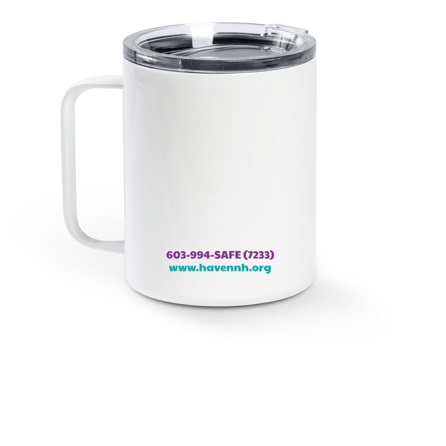 HAVEN Travel Mug, a White Stainless Steel Travel Mug (back-view)