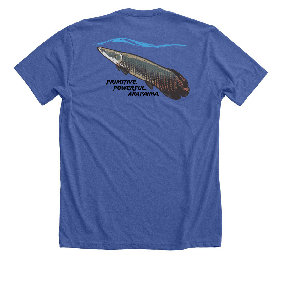 Primitive Power: Arapaima, a Solid True Royal Premium Unisex Tee (back-view)