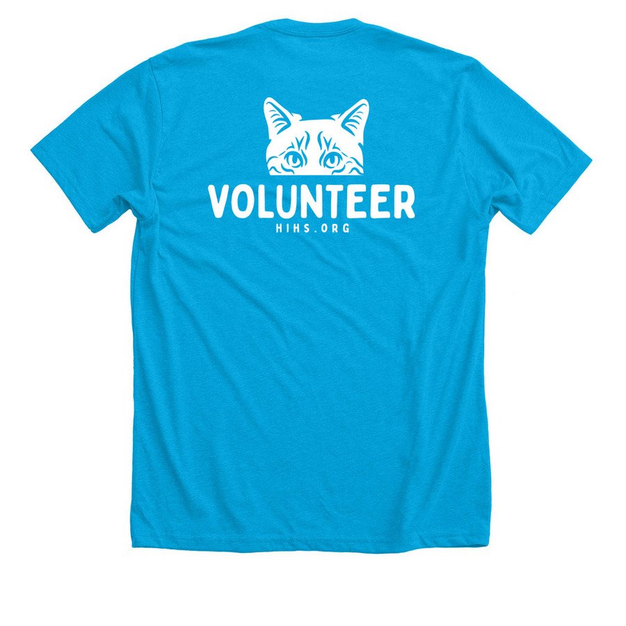 Hawaii Island Humane Society Volunteer Shirts, a Neon Blue Premium Unisex Tee (back-view)