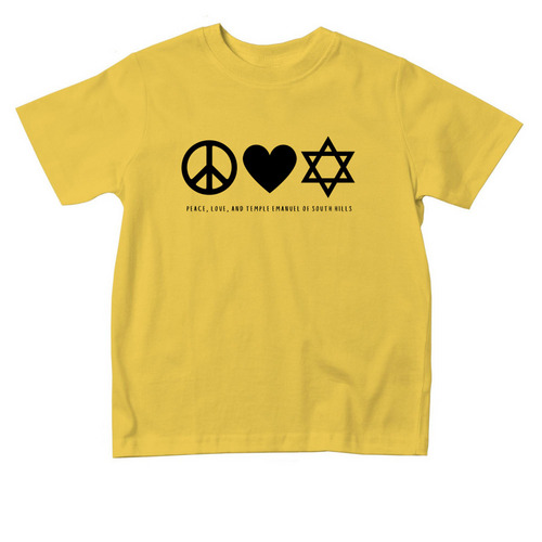 Toddler: Peace, Love, and Temple Emanuel, a Yellow Toddler Tee