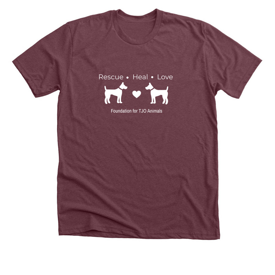 Rescue, Heal, Love&nbsp;, a Heather Maroon Premium Unisex Tee