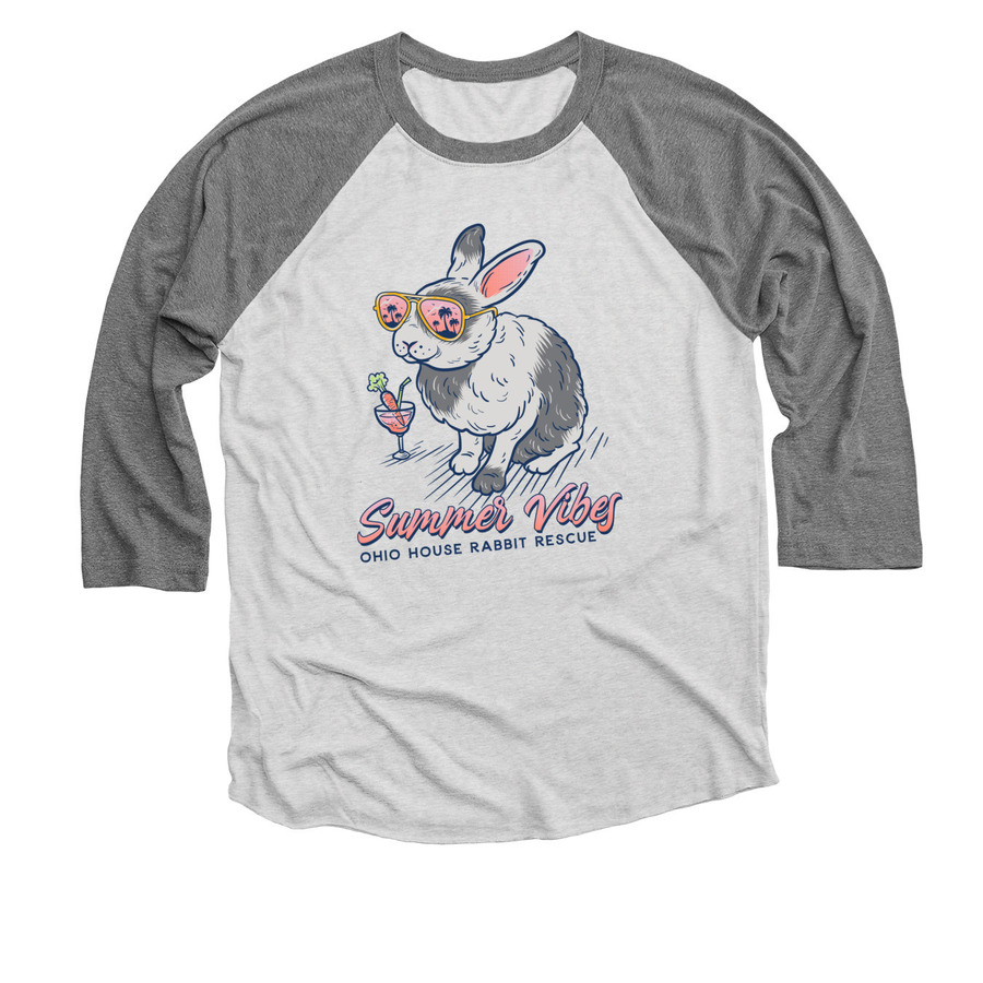 Ohio House Rabbit Rescue Summer Vibes, a Premium Heather and Heather White 3/4 Sleeve Baseball Tee