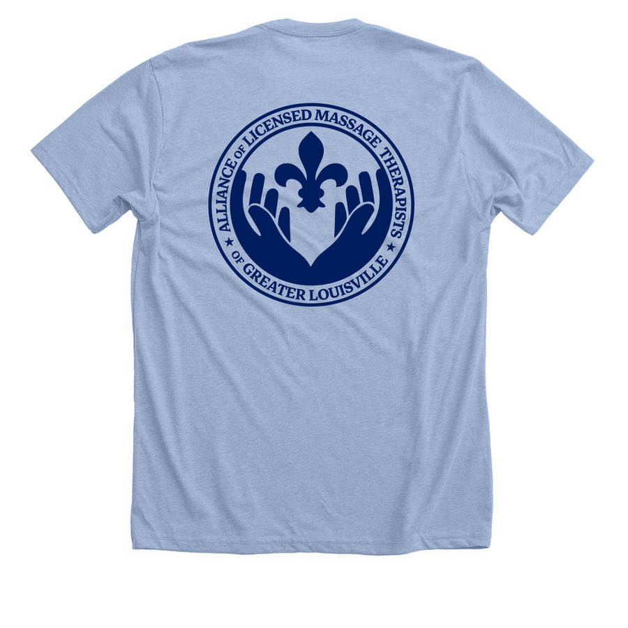 Alliance of LMTs of Greater Louisville tee, a Heather Baby Blue Premium Unisex Tee (back-view)
