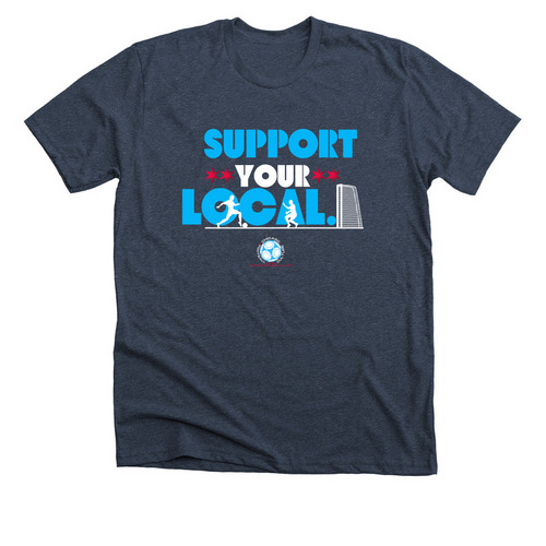 Support your local., a Heather Midnight Navy Premium Unisex Tee