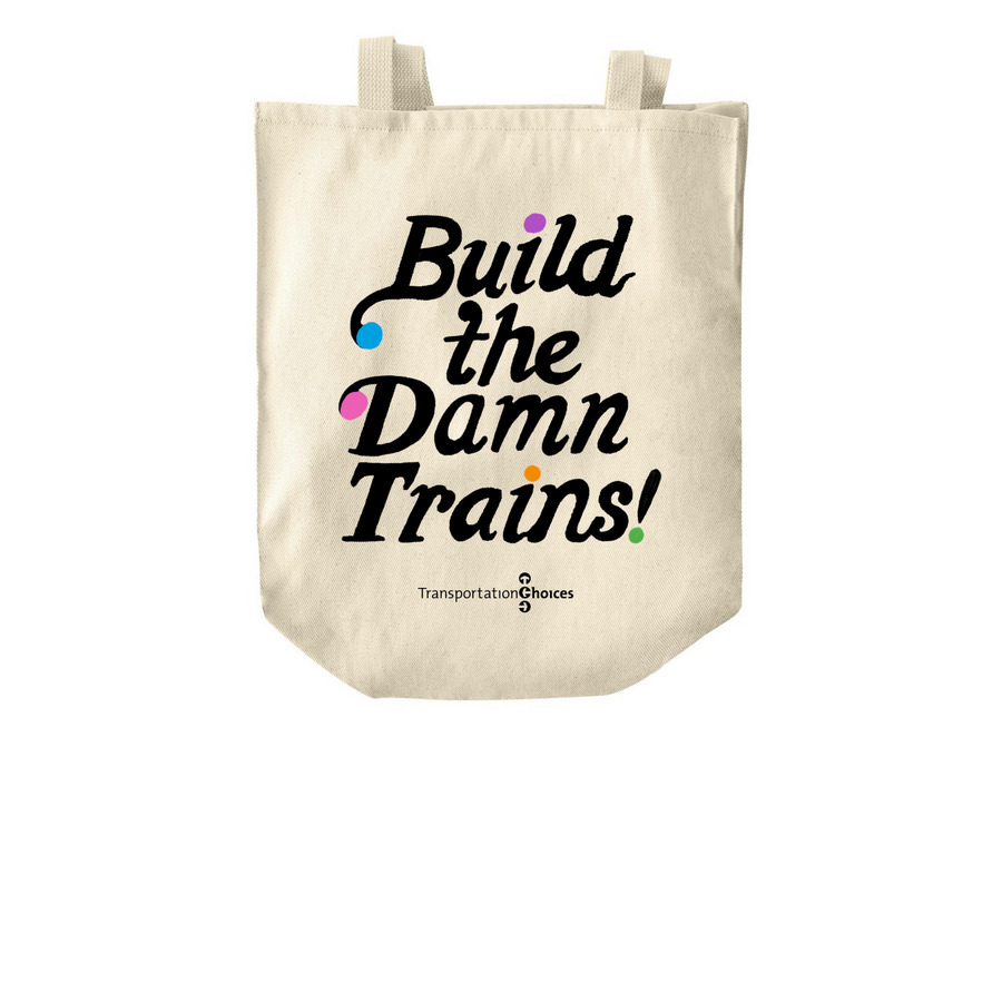 Build the Damn Trains Tote, a Natural Over-the-Shoulder Shopping Tote Bag