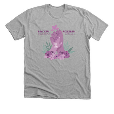 Peaceful Hands, Powerful Work, a Athletic Heather Premium Unisex Tee