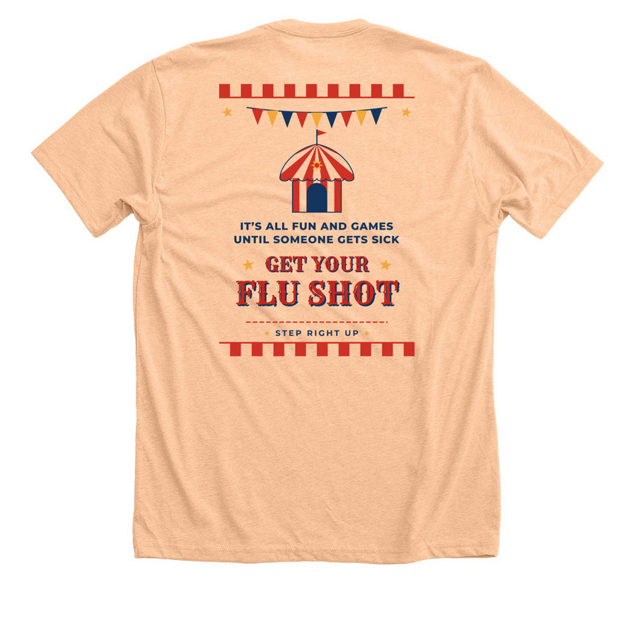 The Flu Stops Here, a Heather Peach Premium Unisex Tee (back-view)