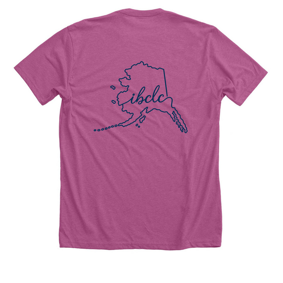 ANMC IBCLC, a Heather Magenta Premium Unisex Tee (back-view)