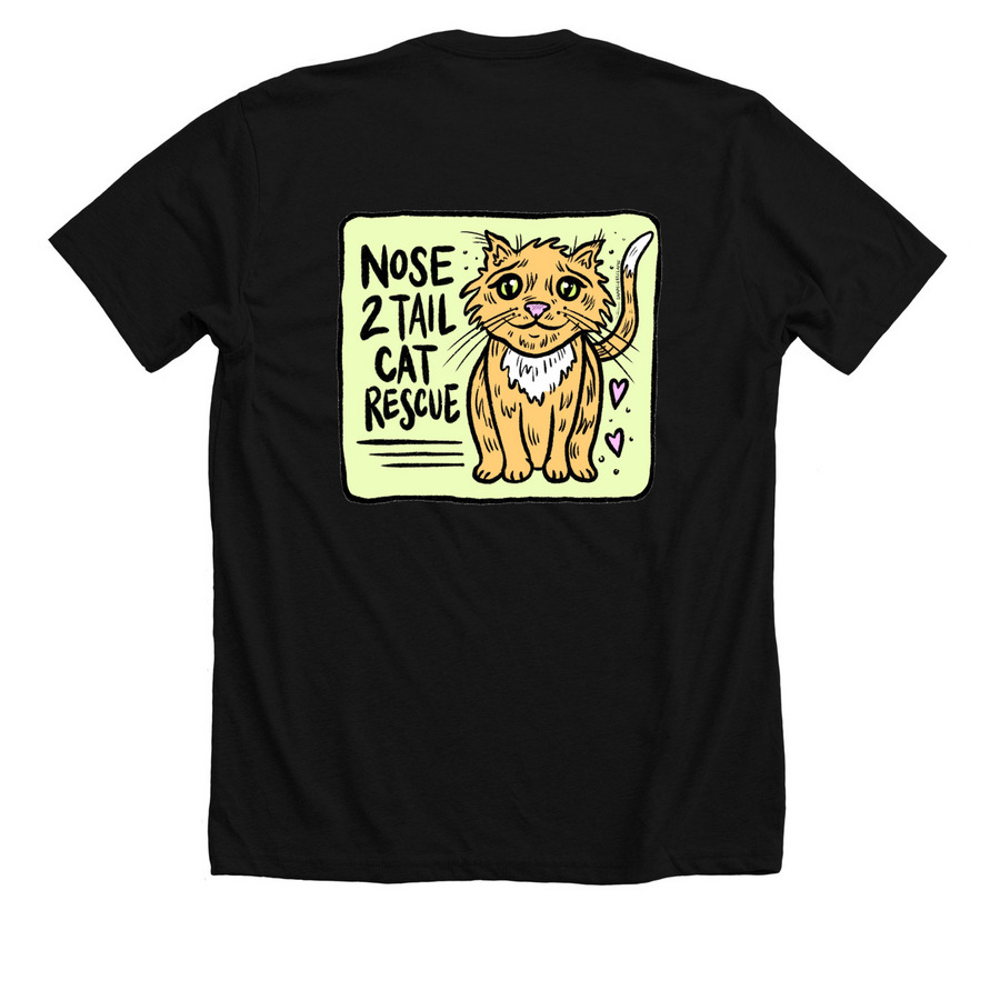 Orange Tabby Love, a Solid Black Blend Premium Unisex Tee (back-view)