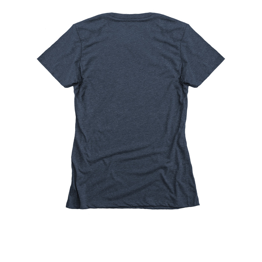 EBO Logo Shirts (white text), a Midnight Navy Women's Slim Fit Tee (back-view)