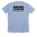 Shuck Around & Find Out, a Heather Baby Blue Premium Unisex Tee (back-view)
