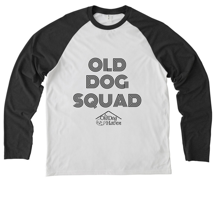 Old Dog Squad, a Space Black/ Bright White Allmade Eco Triblend Colorblock Raglan Long Sleeve Tee