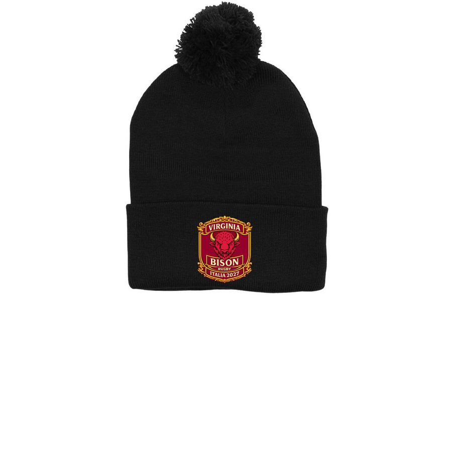 BISON BEANIE, a Black Printed Pom-Pom Beanie