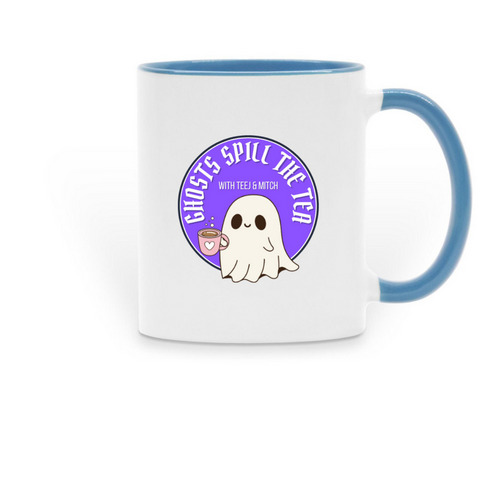 Ghosts Spill the Tea Mug, a Light Blue Two-Tone Ceramic Mug