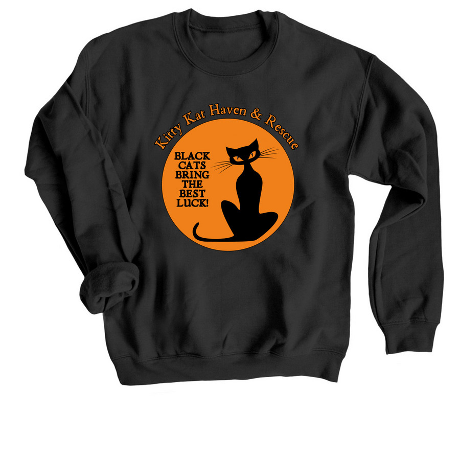 Kitty Kat Haven & Rescue Halloween Black Cat!, a Black Crewneck Sweatshirt