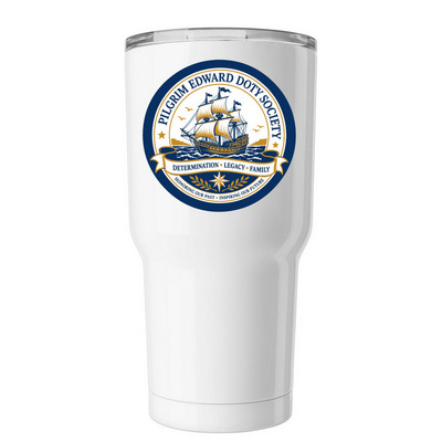 Pilgrim Edward Doty Society Tumbler, a White Insulated Tumbler