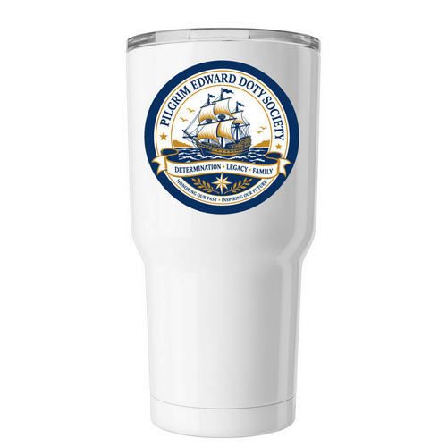 Pilgrim Edward Doty Society Tumbler, a White Insulated Tumbler