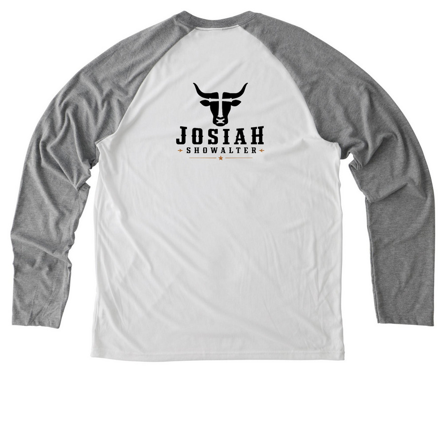 JOSIAH SHOWALTER | ZUGU Records, a Aluminum Grey/ Bright White Allmade Eco Triblend Colorblock Raglan Long Sleeve Tee (back-view)
