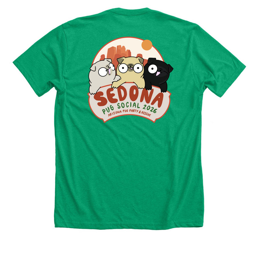 Sedona Pug Social Collegiate Collection, a Heather Kelly Premium Unisex Tee (back-view)