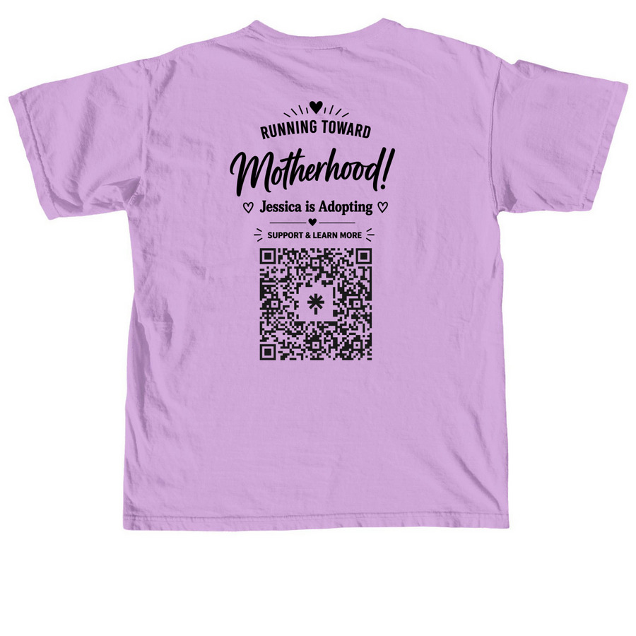 Running Toward Motherhood!, a Neon Violet Comfort Colors Unisex Tee (back-view)