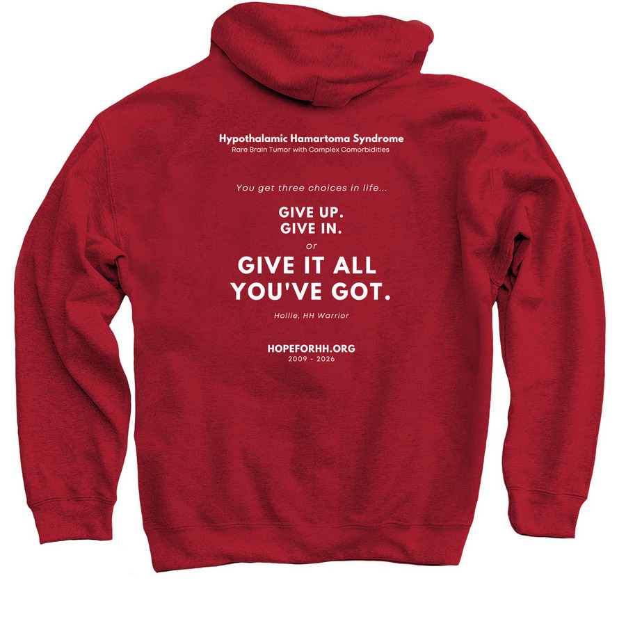 Never Giving Up, a Cardinal Red Pullover Hoodie (back-view)