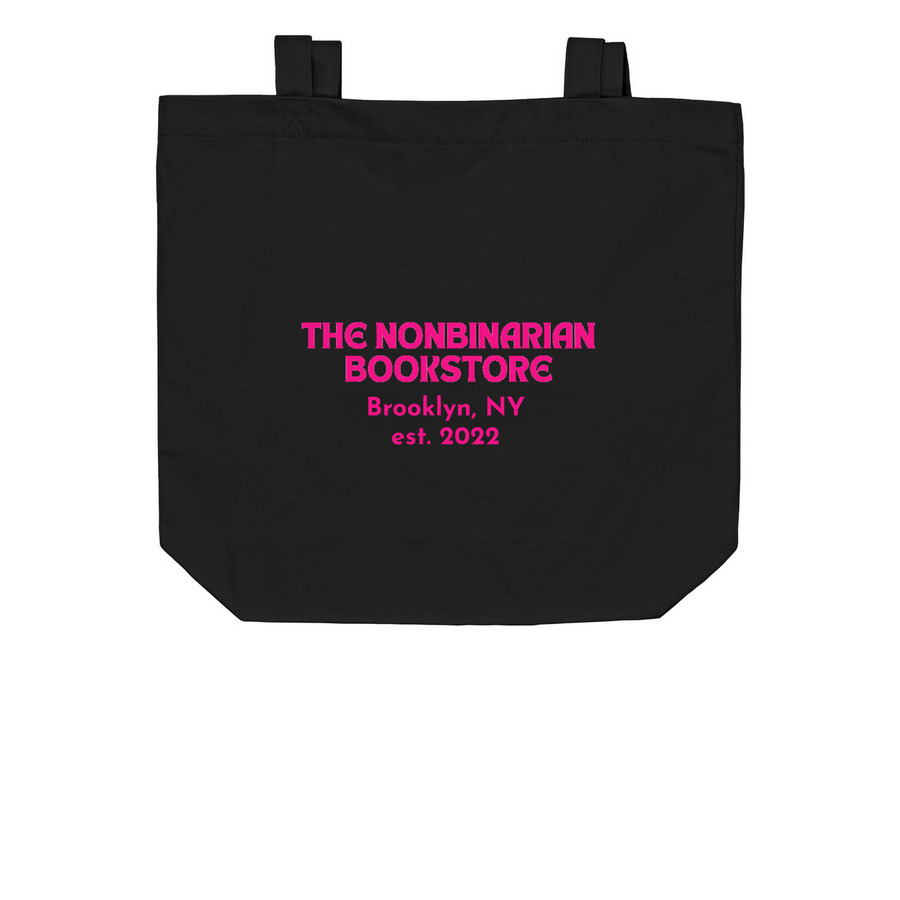 Queer Totes for All, a Black Organic Cotton Tote Bag (back-view)