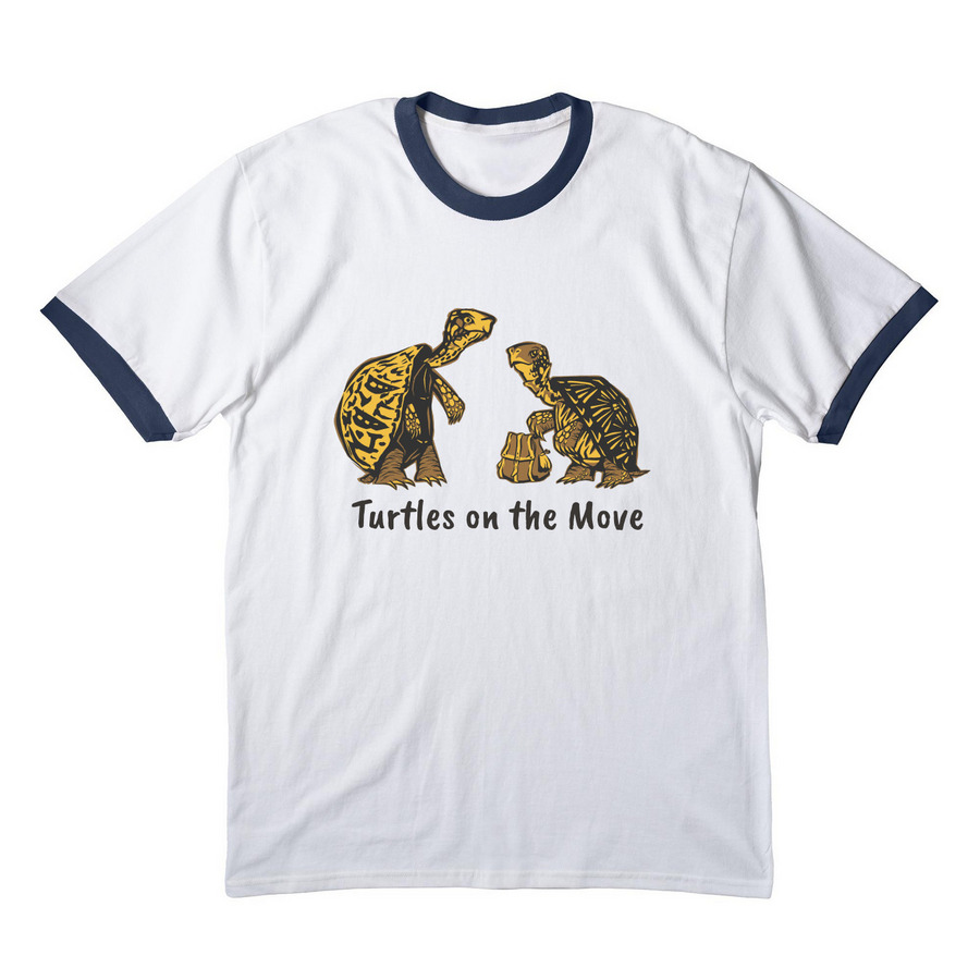 Turtles on the Move, a White/ Navy Cotton Ringer Tee