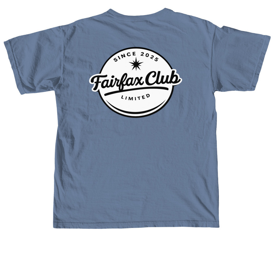 Fairfax Club Merch Drop 2/5/26, a Blue Jean Comfort Colors Unisex Tee (back-view)