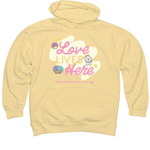 Love Lives Here ?, a Light Yellow Midweight Pullover Hoodie