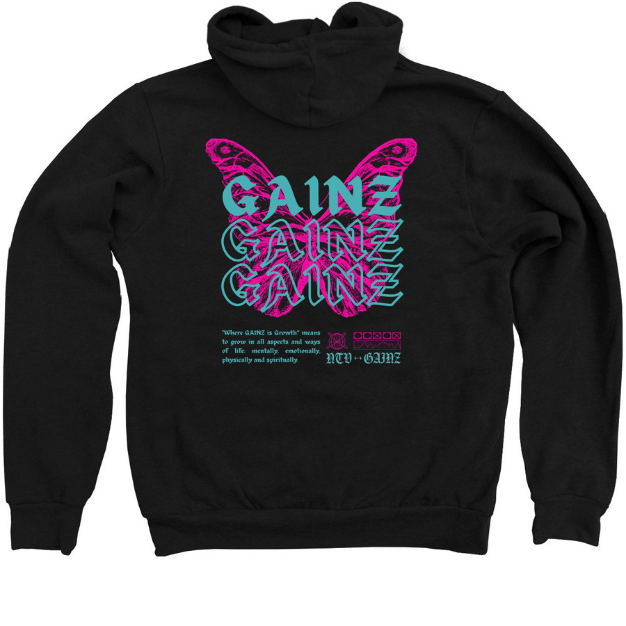 Butterfly GAINZ&nbsp;, a Black Zip Up Hoodie (back-view)