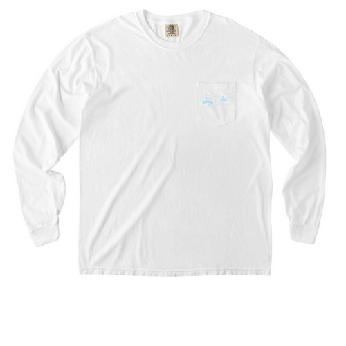 White Pocket Print Birthday Shirt, a White Comfort Colors Long Sleeve Pocket Tee