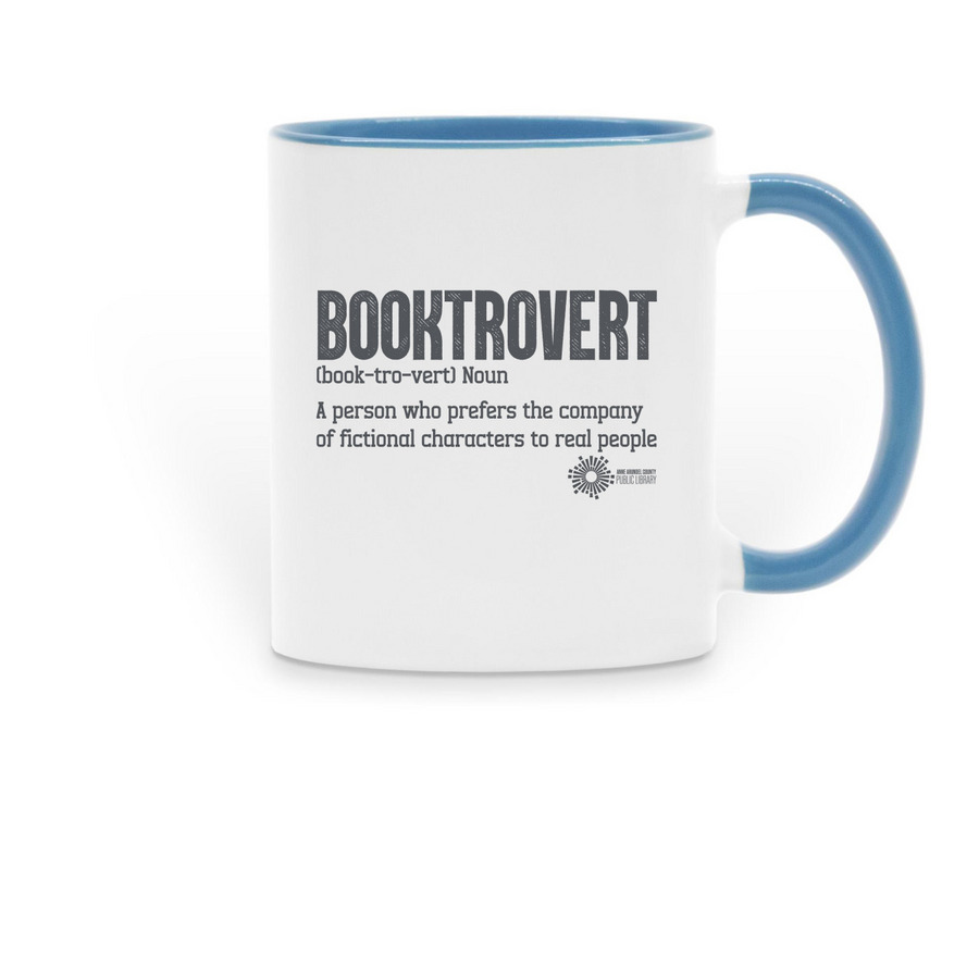 "Library Love" Booktrovert Mug, a Light Blue Two-Tone Ceramic Mug