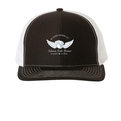 In memory of Autumn Beemer, a Black/ White Printed Snapback Trucker Cap