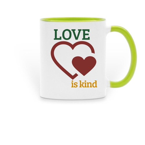 Love Is Kind Drinking Mug, a Green Two-Tone Ceramic Mug