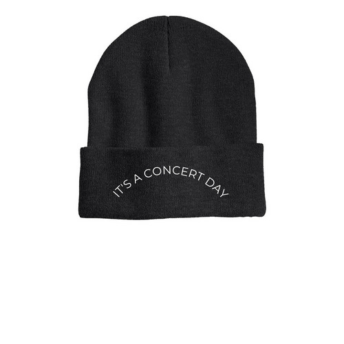 IT'S A CONCERT DAY BEANIE, a Heather Charcoal Printed Cuffed Beanie