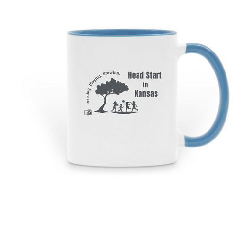 Learning. Playing. Growing., a Light Blue Two-Tone Ceramic Mug